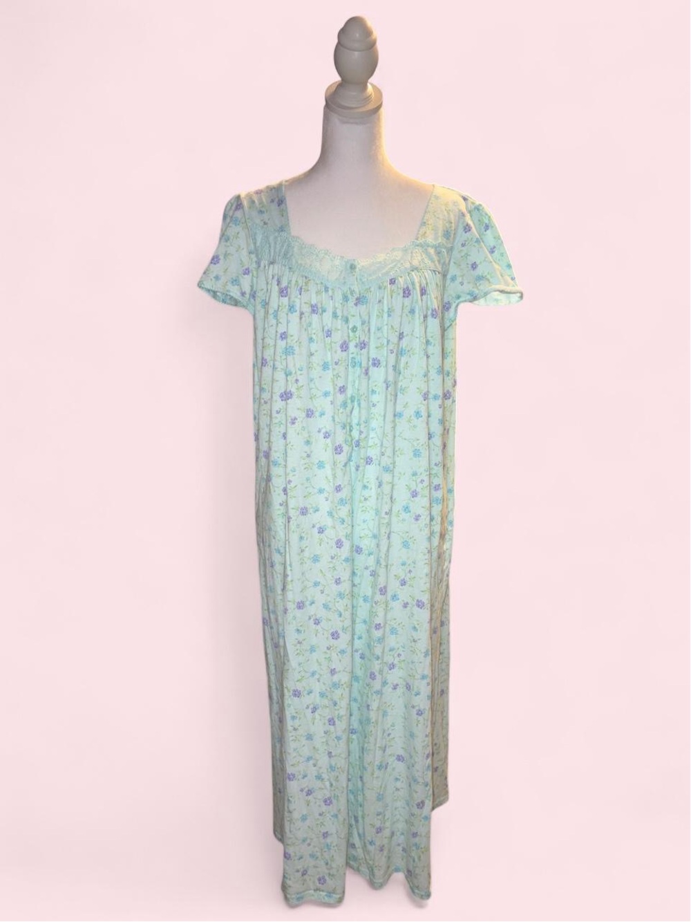 Women's Floral Cotton Nightgown - Light Mint
